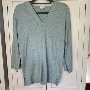 Pure Jill Women’s XS Hooded Sweater Light Blue V-Neck Relaxed Fit Cozy Stretch